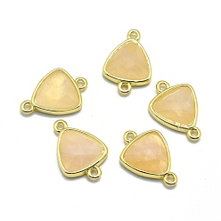 Rose Quartz Natural Rose Quartz Links connectors, with Golden Tone Brass Findings, Triangle, Faceted, 17~18x11~13x4~6mm, Hole: 1.2mm