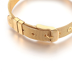 Golden Plated 304 Stainless Steel Watch Bands, Watch Belt Fit Slide Charms, Golden Plated, 8-1/2 inch(21.5cm), 10mm