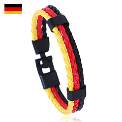 Yellow Flag Color Imitation Leather Triple Line Cord Bracelet with Alloy Clasp, Germany Theme Jewelry for Men Women, Yellow, 8-1/4 inch(21cm)