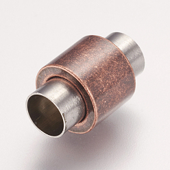 Brushed Red Copper 304 Stainless Steel Magnetic Clasps with Glue-in Ends, Column, Brushed Red Copper, 16x10mm, Hole: 6mm