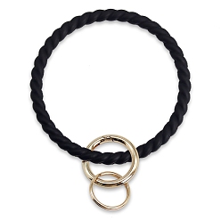 Black Silicone Bangle Keychian, with Alloy Spring Gate Ring, Golden, Black, 14x8.7cm