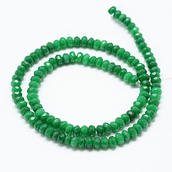 Dark Green Natural White Jade Bead Strands, Dyed, Faceted, Rondelle, Dark Green, 4x3mm, Hole: 1mm, about 110~113pcs/strand, 13.78~14.17 inch(35~36cm)
