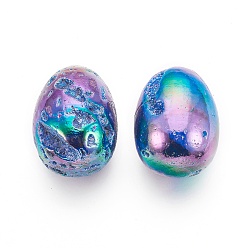  Electroplated Natural Druzy Geode Quartz Home Display Decorations, Multi-color Plated, Egg Stone, For Easter, Multi-color Plated, 40~41x30mm