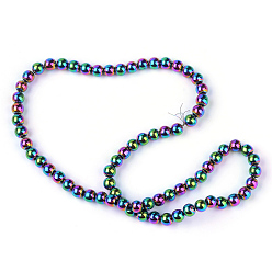 Plaqué Multicolore Non-magnétiques perles d'hématite synthétique brins, Grade a, ronde, multi-couleur plaquée, 4mm, Trou: 1mm, Environ 95~100 pcs/chapelet, 15.5 pouce