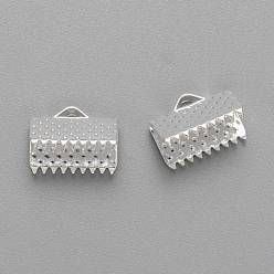 Silver Iron Ribbon Crimp Ends, Silver Color Plated, about 7mm long, 10mm wide, hole: 2mm
