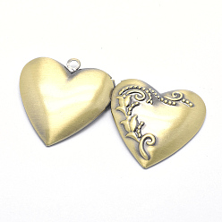 Brushed Antique Bronze Brass Locket Pendants, Photo Frame Charms for Necklaces, Cadmium Free & Nickel Free & Lead Free, Heart, Brushed Antique Bronze, 26x25.5x7mm, Hole: 2mm, Inner Size: 18x14mm