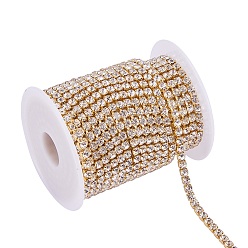 Crystal Brass Rhinestone Strass Chains, with Spool, Rhinestone Cup Chains, Raw(Unplated), Nickel Free, Crystal, 4mm, about 10yards/roll