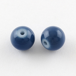 Marine Blue Painted Glass Bead Strands, Baking Paint, Round, Marine Blue, 6mm, Hole: 1.3~1.6mm, about 133pcs/strand, 31.4 inch