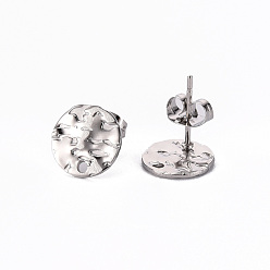 Stainless Steel Color 304 Stainless Steel Stud Earring Findings, with Earring Backs, Flat Round, Stainless Steel Color, 10mm, Hole: 1.2mm, Pin: 0.8mm
