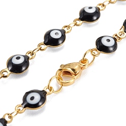 Black 304 Stainless Steel Jewelry Sets, Link Bracelets & Necklaces, with Enamel, Evil Eye, Black, 17-3/4 inch(45cm), 7-7/8 inch(20cm)