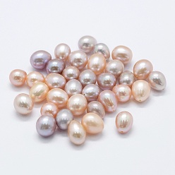 Bisque Natural Cultured Freshwater Pearl Beads, Dyed, Half Drilled, Teardrop, Bisque, 9~10x9~10mm, Hole: 0.8mm