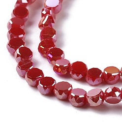 FireBrick Electroplate Glass Beads Strands, AB Color Plated, Faceted, Flat Round, FireBrick, 4.5x2.5~3mm, Hole: 0.8mm, about 145~150pcs/strand, 21.26''(54cm)