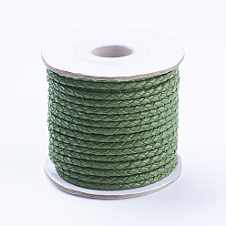 Green Round Braided Cowhide Cords, Green, 3mm, about 10.93 yards(10m)/roll