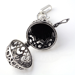 Antique Silver Rack Plating Brass Cage Pendants, For Chime Ball Pendant Necklaces Making, with Rhinestone, teardrop, Antique Silver, 43x27x22mm, Hole: 3x6mm, inner measure: 20mm
