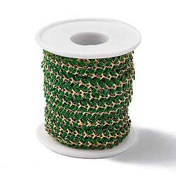 Dark Green Vacuum Plating 304 Stainless Steel Cobs Chains, with Enamel, Soldered, with Spool, Golden, Dark Green, 7x6x1mm