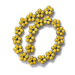 Yellow Handmade Porcelain Flower Beads Strands, Yellow, 16.5~17x17~17.5x7.5~7.8mm, Hole: 1.6~1.8mm, about 20pcs/strand, 12.56~12.68 inch(31.9~32.2cm)