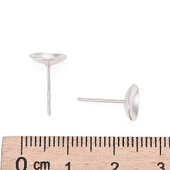 Silver 925 Sterling Silver Ear Stud Findings, Earring Posts with 925 Stamp, Silver, 13mm, Tray: 8mm, Pin: 0.8mm