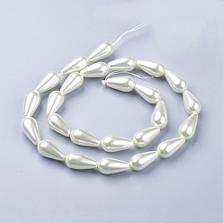 White Grade A Glass Pearl Beads, for Beading Jewelry Making, Painted, Teardrop, White, 16x8mm, Hole: 1mm, about 24pcs/strand