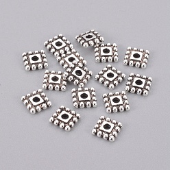Argent Antique  Perles de séparateur de style tibétain , sans plomb et sans cadmium, carrée, argent antique, 7x7x2mm, Trou: 2mm