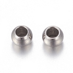 Stainless Steel Color 201 Stainless Steel Beads, Round, Stainless Steel Color, Hole: 1.5mm, 3x2mm
