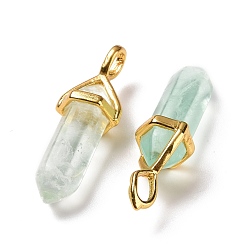 Fluorite Natural Fluorite Pendants, Faceted, with Golden Tone Brass Findings, Lead free & Cadmium Free, Bullet, 27~30x9~10x7~8mm, Hole: 4x3mm