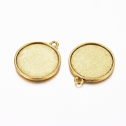 Antique Golden Tibetan Style Pendant Cabochon Settings, Double-sided Tray, Flat Round, Cadmium Free & Lead Free, Antique Golden, 34x30x4.5mm, Hole: 3mm, Tray: 27mm, about 220pcs/kg