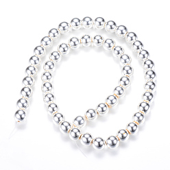 Silver Plated Electroplate Magnetic Synthetic Hematite Bead Strands, Round, Silver Plated, 8~9mm, Hole: 1~1.5mm, about 50pcs/strand, 15.7 inch