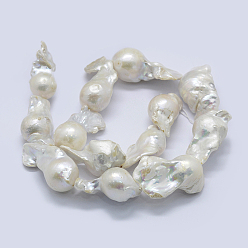 Creamy White Natural Baroque Pearl Keshi Pearl Beads Strands, Cultured Freshwater Pearl, Nuggets, Creamy White, 25~36x16~25x15~18mm, Hole: 0.5mm, about 13~16pcs/strand, 14.96 inch