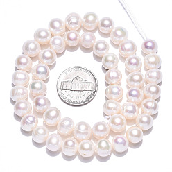 Seashell Color Natural Cultured Freshwater Pearl Beads Strands, Potato, Seashell Color, 8~9x8~9mm, Hole: 0.7mm, about 46~47pcs/strand, 15.63~15.94 inch(39.7~40.5cm)