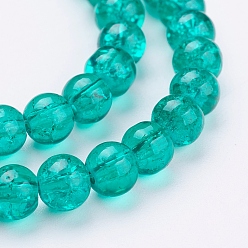 Medium Sea Green Spray Painted Crackle Glass Beads Strands, Round, Medium Sea Green, 12mm, Hole: 1.3~1.6mm, 31.4 inch