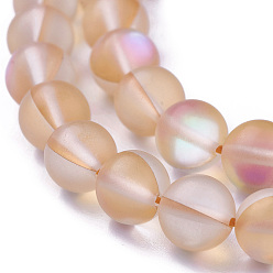 Navajo White Synthetic Moonstone Beads Strands, Holographic Beads, Half AB Color Plated, Frosted, Round, Navajo White, 6mm, Hole: 1mm, about 60pcs/strand, 15 inch