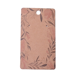 Bois Solide Cartes d'affichage de boucles d'oreilles en carton, rectangle avec motif de fleurs, burlywood, 9x5x0.04 cm, Trou: 1.5mm