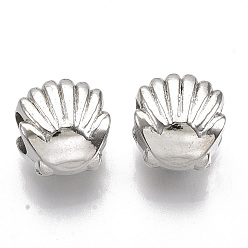 Platine Placage de perles européennes en plastique ABS, Perles avec un grand trou   , forme coquille / pétoncle, platine, 12.5x11.5x9.5mm, Trou: 5.5mm