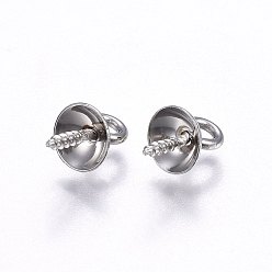 Stainless Steel Color 201 Stainless Steel Peg Bails, with 304 Stainless Steel Screw Eye Pin, For Half Drilled Beads, Stainless Steel Color, 10x5mm, Hole: 2mm, Pin:1mm