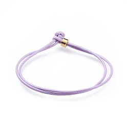 Lilac Unisex Korean Waxed Polyester Cord Bracelets, Multi-strand Bracelets, with Brass Beads, Lilac, 7-1/8 inch(18cm)