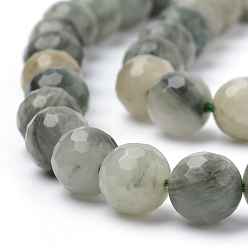 Green Line Jasper Natural Green Line Jasper Beads Strands, Faceted, Round, 8~8.5mm, Hole: 1mm, about 47pcs/strand, 15.5 inch