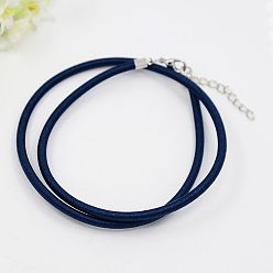 Prussian Blue Silk Cord Necklaces Making, with Brass Lobster Clasps, Platinum, Prussian Blue, 17 inch~18 inch