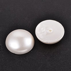 Blanc Floral Perles demi-rondes / dôme en demi-perles, floral blanc, 16x8mm, Trou: 1mm