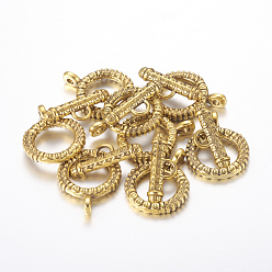 Antique Golden Tibetan Style Toggle Clasps, Antique Golden, Lead Free and Cadmium Free, Size: Ring: 17.5mm wide, 23mm long, Bar: 8mm wide, 23mm long, hole: 4mm