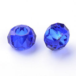 Dark Blue Glass European Beads, Large Hole Beads, No Metal Core, Rondelle, Dark Blue, 14x8mm, Hole: 5mm