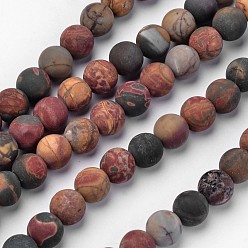 Picasso Jasper Natural Polychrome Jasper/Picasso Stone/Picasso Jasper Beads Strands, Frosted, Round, 8mm, Hole: 1mm, about 47pcs/strand, 14.5 inch