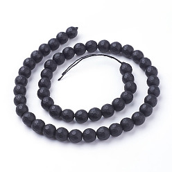 Black Synthetic Black Stone Beads Strands, Dyed, Faceted, Frosted, Round, Black, 8mm