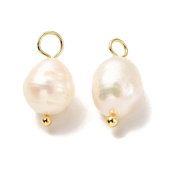 Real 18K Gold Plated Natural Cultured Freshwater Pearl Pendants, with Brass Ball Head Pins, Rice, Real 18K Gold Plated, 16.5~17mm, Hole: 3mm
