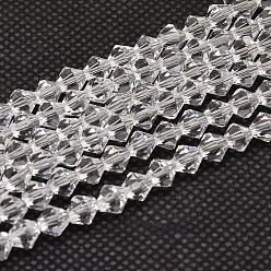 Clear Imitate Austrian Crystal Bicone Glass Beads Strands, Grade AA, Faceted, Clear, 3x3.5mm, Hole: 0.8mm, about 120~125pcs/strand, 14.8 inch