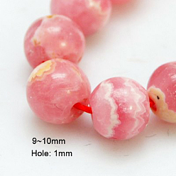 Rhodochrosite Natural Rhodochrosite Beads Strands, Round, 9~10mm, Hole: 1mm, about 38pcs/strand, 15.74 inch