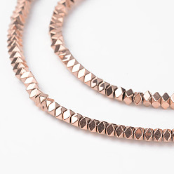 Rose Gold Plated Non-Magnetic Synthetic Hematite Beads Strands, Polygon, Faceted, Rose Gold Plated, 3x3x2mm, Hole: 1mm, about 198pcs/strand, 16.1 inch