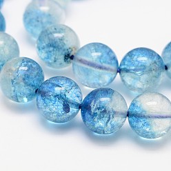 Sky Blue Dyed Round Natural Crackle Quartz Beads Strands, Sky Blue, 6mm, Hole: 1mm, about 63pcs/strand, 15.5 inch