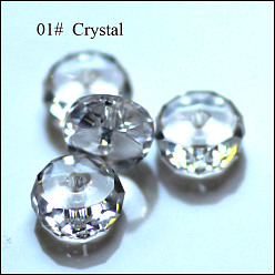 Clair Imitations de perles de cristal autrichien, grade de aaa, facette, plat rond, clair, 8x3.5mm, Trou: 0.9~1mm