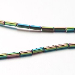 Multi-color Plated Electroplate Non-magnetic Synthetic Hematite Bead Strands, Tube, Multi-color Plated, 4x1mm, Hole: 0.5mm, about 97pcs/strand, 15.7 inch