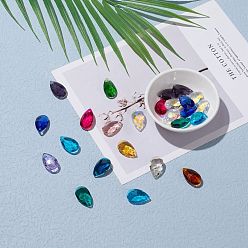 Mixed Color Glass Pendants, Crystal Suncatcher, Faceted, teardrop, Mixed Color, Size: about 13mm wide, 22mm long, 8mm thick, hole: 0.8mm